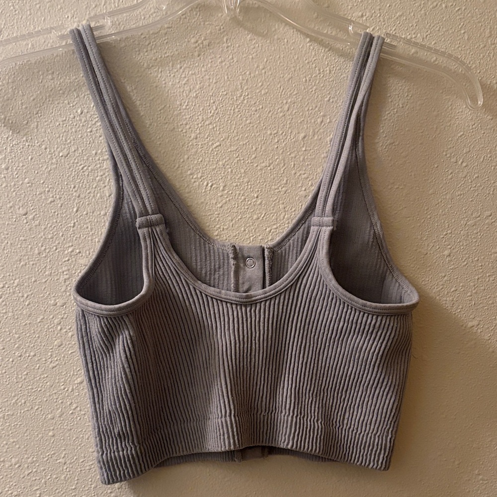 Aerie Ribbed Button-Front Bra in Gray - Picture 2 of 4